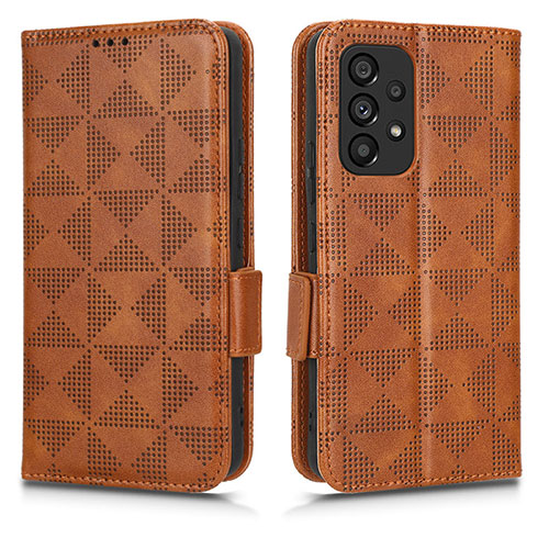 Leather Case Stands Flip Cover Holder C02X for Samsung Galaxy A53 5G Brown