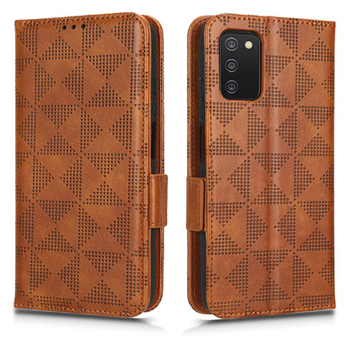 Leather Case Stands Flip Cover Holder C02X for Samsung Galaxy M02s Brown