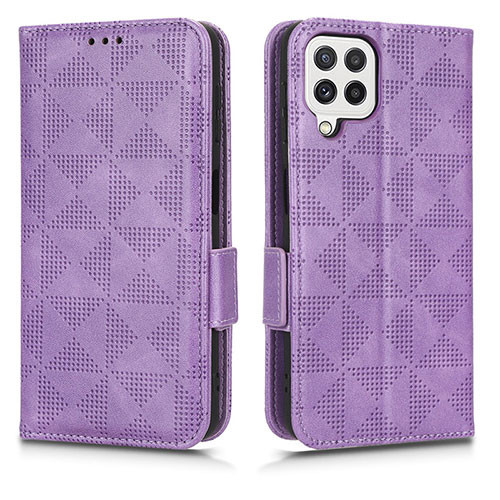 Leather Case Stands Flip Cover Holder C02X for Samsung Galaxy M12 Purple