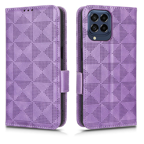 Leather Case Stands Flip Cover Holder C02X for Samsung Galaxy M53 5G Purple