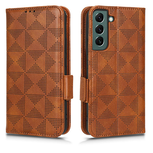 Leather Case Stands Flip Cover Holder C02X for Samsung Galaxy S22 5G Brown