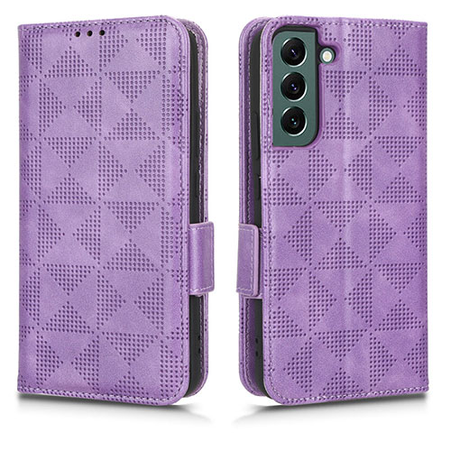 Leather Case Stands Flip Cover Holder C02X for Samsung Galaxy S22 Plus 5G Purple