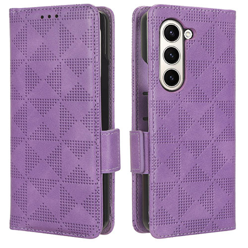 Leather Case Stands Flip Cover Holder C02X for Samsung Galaxy Z Fold5 5G Purple