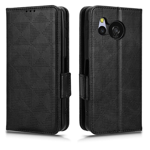 Leather Case Stands Flip Cover Holder C02X for Sharp Aquos Sense8 Black