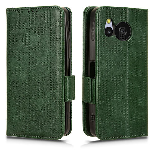 Leather Case Stands Flip Cover Holder C02X for Sharp Aquos Sense8 Green