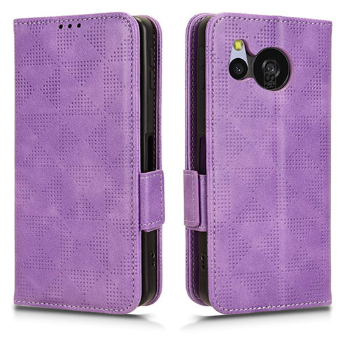 Leather Case Stands Flip Cover Holder C02X for Sharp Aquos Sense8 Purple