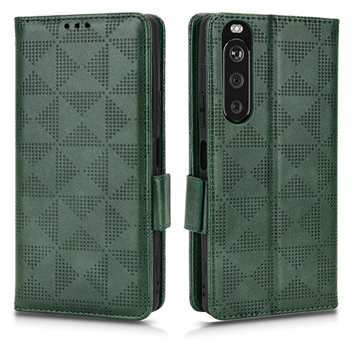 Leather Case Stands Flip Cover Holder C02X for Sony Xperia 1 III Green