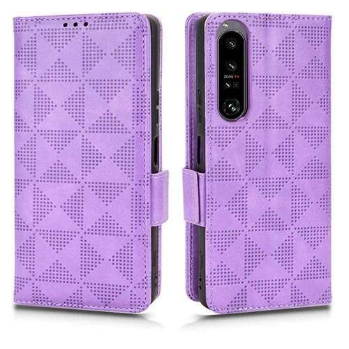 Leather Case Stands Flip Cover Holder C02X for Sony Xperia 1 IV Purple