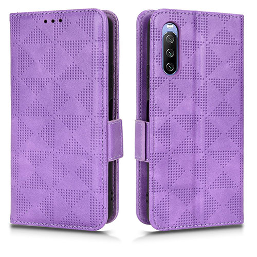 Leather Case Stands Flip Cover Holder C02X for Sony Xperia 10 III Lite Purple