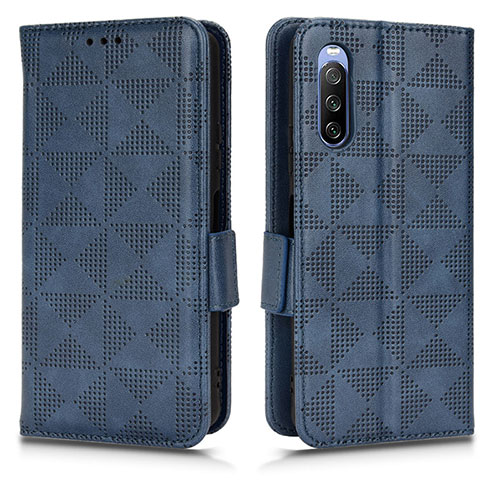 Leather Case Stands Flip Cover Holder C02X for Sony Xperia 10 III SOG04 Blue