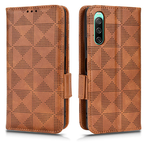 Leather Case Stands Flip Cover Holder C02X for Sony Xperia 10 V Brown