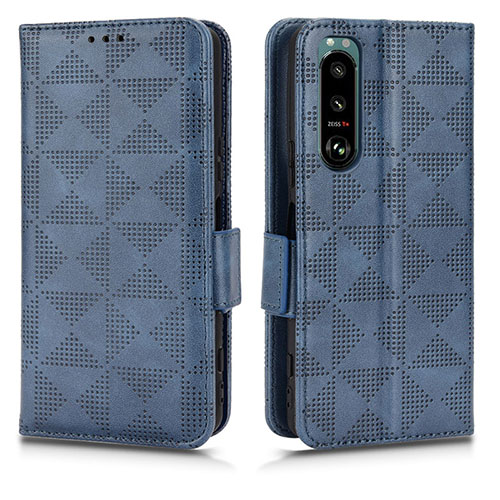 Leather Case Stands Flip Cover Holder C02X for Sony Xperia 5 III Blue