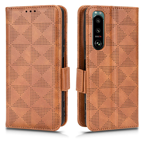 Leather Case Stands Flip Cover Holder C02X for Sony Xperia 5 III SO-53B Brown