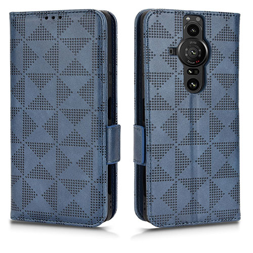 Leather Case Stands Flip Cover Holder C02X for Sony Xperia PRO-I Blue
