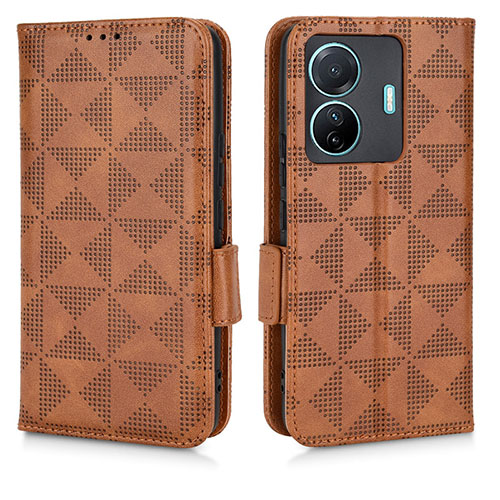 Leather Case Stands Flip Cover Holder C02X for Vivo iQOO Z6 Pro 5G Brown