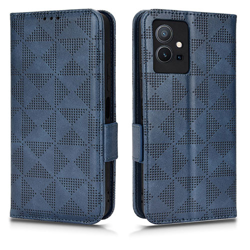 Leather Case Stands Flip Cover Holder C02X for Vivo T1 5G India Blue