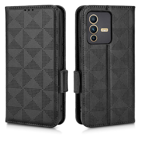 Leather Case Stands Flip Cover Holder C02X for Vivo V23 Pro 5G Black