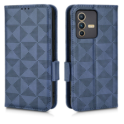 Leather Case Stands Flip Cover Holder C02X for Vivo V23 Pro 5G Blue