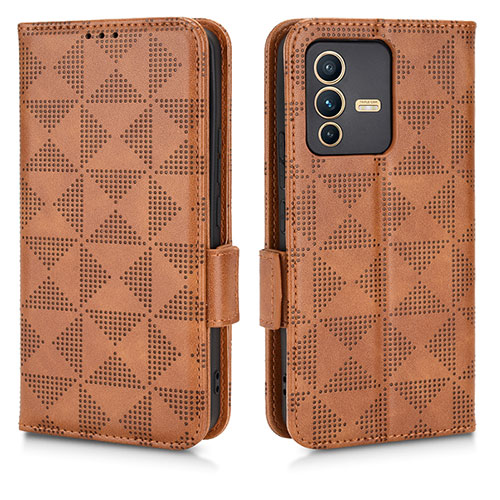 Leather Case Stands Flip Cover Holder C02X for Vivo V23 Pro 5G Brown