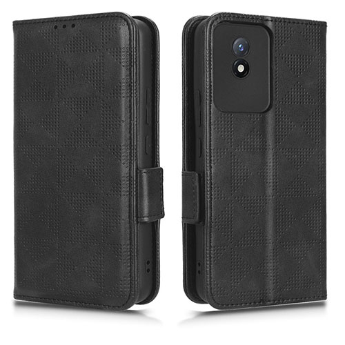 Leather Case Stands Flip Cover Holder C02X for Vivo Y02 Black