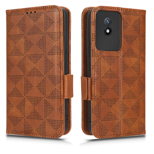 Leather Case Stands Flip Cover Holder C02X for Vivo Y02 Brown