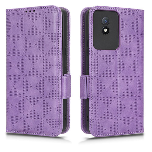 Leather Case Stands Flip Cover Holder C02X for Vivo Y11 (2023) Purple