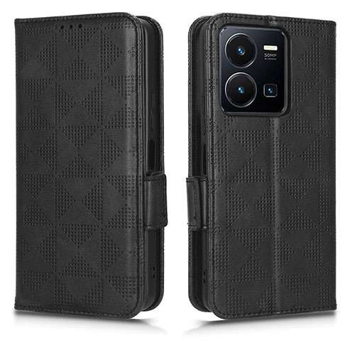 Leather Case Stands Flip Cover Holder C02X for Vivo Y35 4G Black