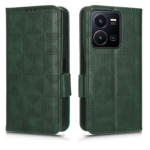 Leather Case Stands Flip Cover Holder C02X for Vivo Y35 4G Green