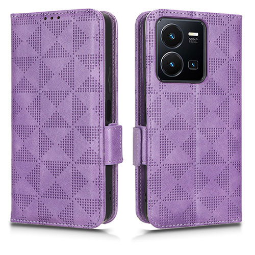 Leather Case Stands Flip Cover Holder C02X for Vivo Y35 4G Purple
