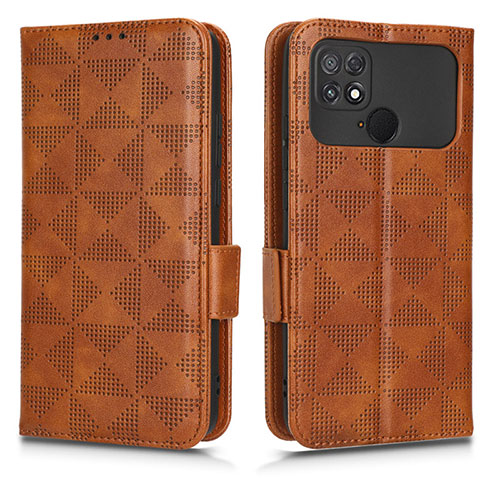 Leather Case Stands Flip Cover Holder C02X for Xiaomi Poco C40 Brown