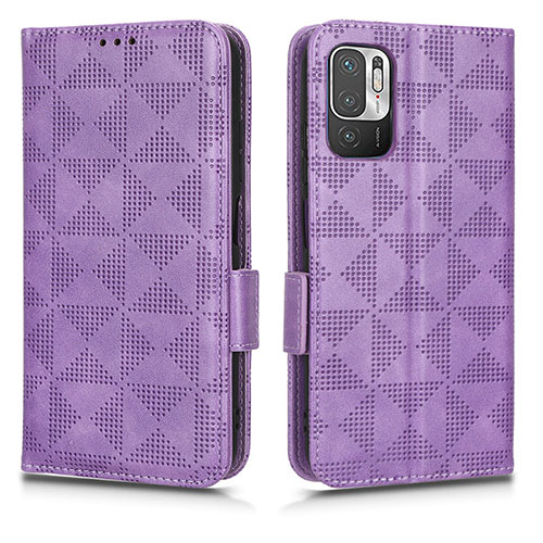 Leather Case Stands Flip Cover Holder C02X for Xiaomi Redmi Note 10 5G Purple
