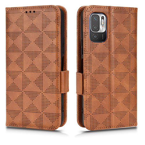 Leather Case Stands Flip Cover Holder C02X for Xiaomi Redmi Note 10 JE 5G Brown