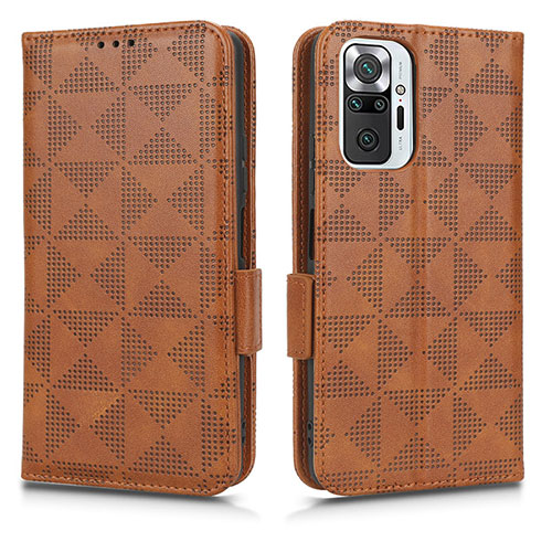 Leather Case Stands Flip Cover Holder C02X for Xiaomi Redmi Note 10 Pro 4G Brown