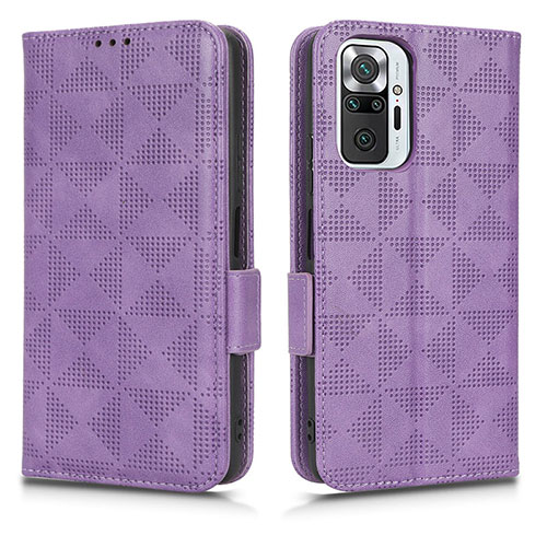 Leather Case Stands Flip Cover Holder C02X for Xiaomi Redmi Note 10 Pro 4G Purple