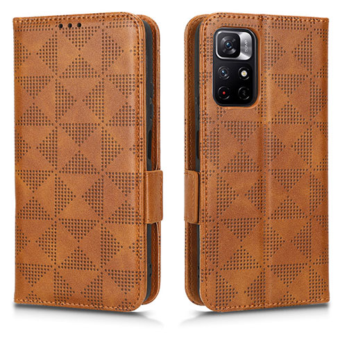 Leather Case Stands Flip Cover Holder C02X for Xiaomi Redmi Note 11 5G Brown