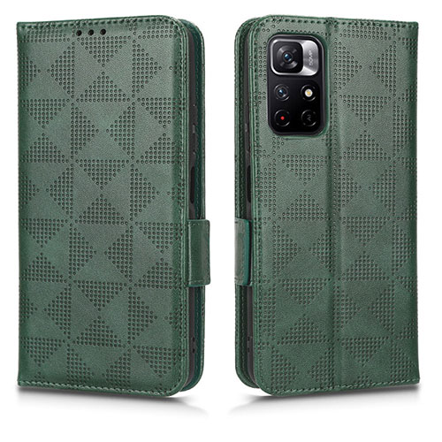 Leather Case Stands Flip Cover Holder C02X for Xiaomi Redmi Note 11T 5G Green