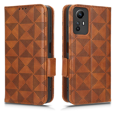 Leather Case Stands Flip Cover Holder C02X for Xiaomi Redmi Note 12S Brown