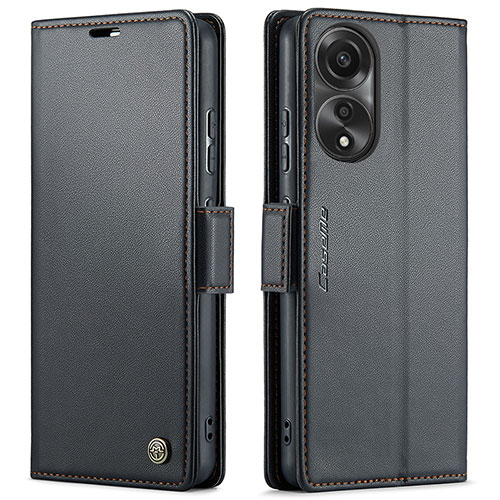 Leather Case Stands Flip Cover Holder C03S for Oppo A78 4G Black