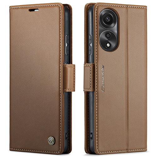 Leather Case Stands Flip Cover Holder C03S for Oppo A78 4G Brown