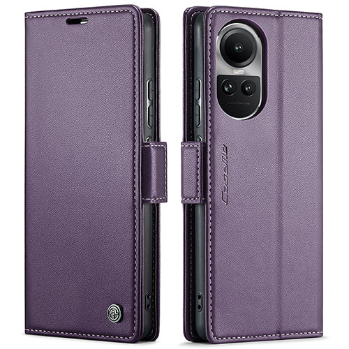 Leather Case Stands Flip Cover Holder C03S for Oppo Reno10 5G Purple