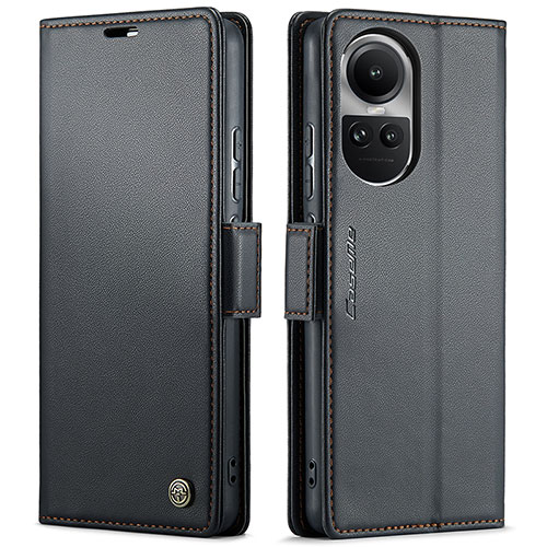 Leather Case Stands Flip Cover Holder C03S for Oppo Reno10 Pro 5G Black