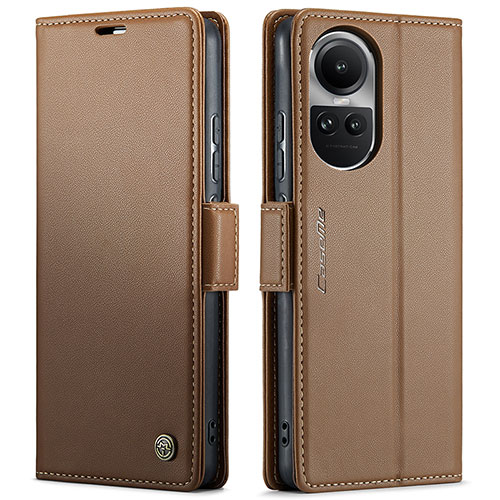 Leather Case Stands Flip Cover Holder C03S for Oppo Reno10 Pro 5G Brown