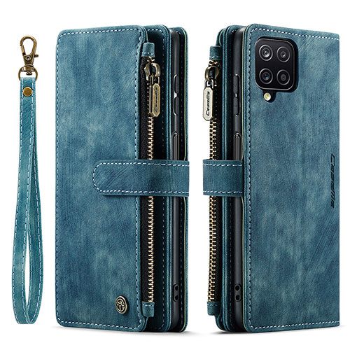 Leather Case Stands Flip Cover Holder C03S for Samsung Galaxy A12 Blue