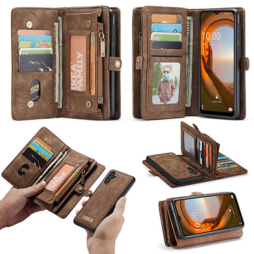 Leather Case Stands Flip Cover Holder C03S for Samsung Galaxy A13 5G Brown