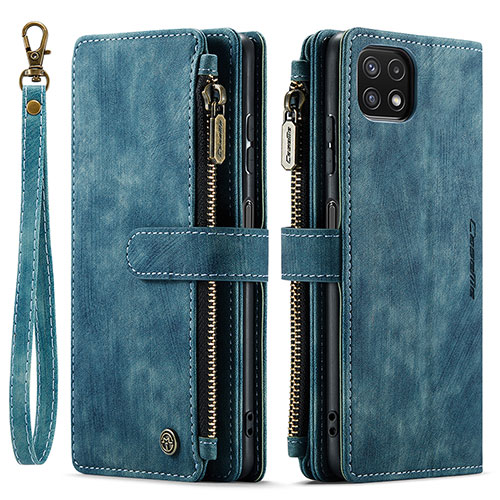 Leather Case Stands Flip Cover Holder C03S for Samsung Galaxy A22 5G Blue