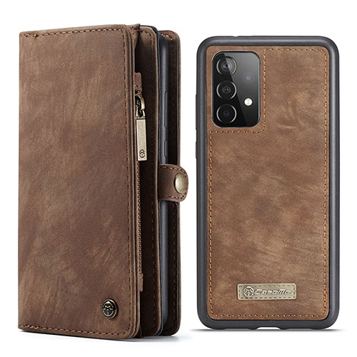 Leather Case Stands Flip Cover Holder C03S for Samsung Galaxy A52 4G Brown