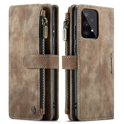 Leather Case Stands Flip Cover Holder C03S for Samsung Galaxy A53 5G Brown