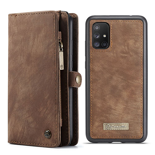 Leather Case Stands Flip Cover Holder C03S for Samsung Galaxy A71 4G A715 Brown