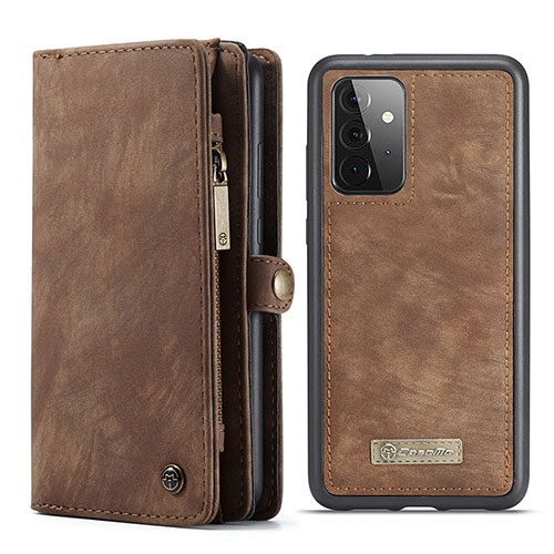 Leather Case Stands Flip Cover Holder C03S for Samsung Galaxy A72 4G Brown