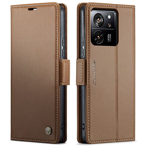 Leather Case Stands Flip Cover Holder C03S for Xiaomi Mi 13T 5G Brown